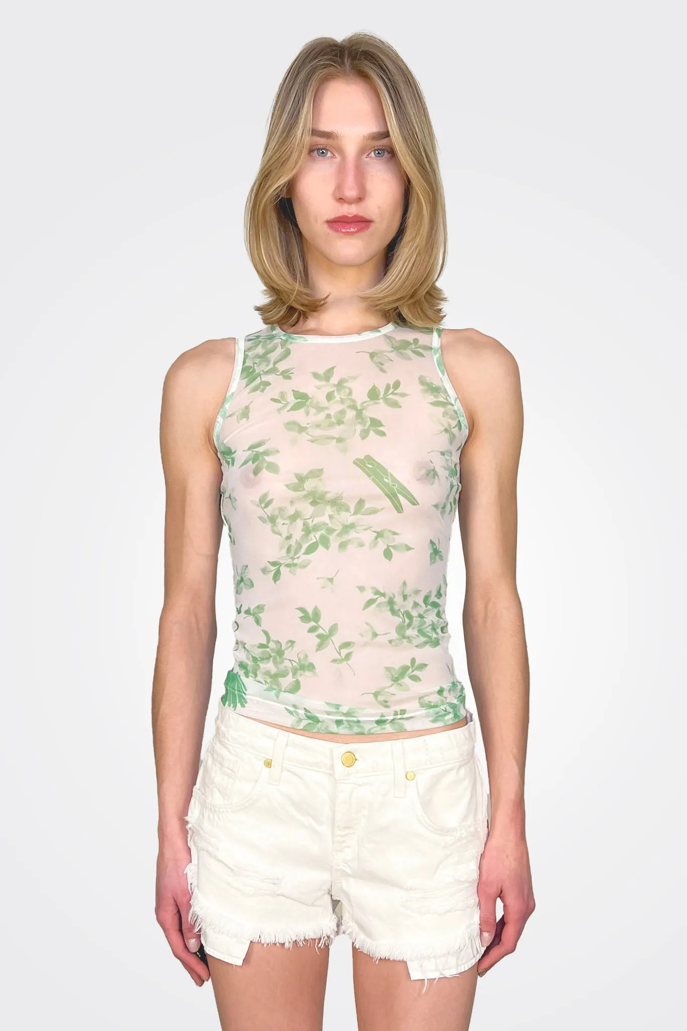 Greenery Sheer Tank - White