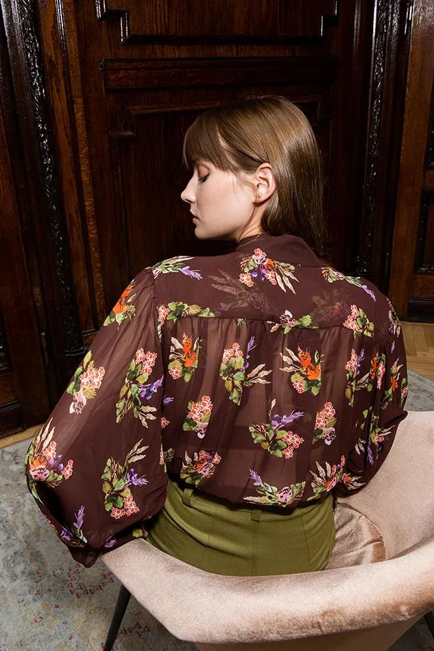 Greta Lame Flower Print Sheer Blouse