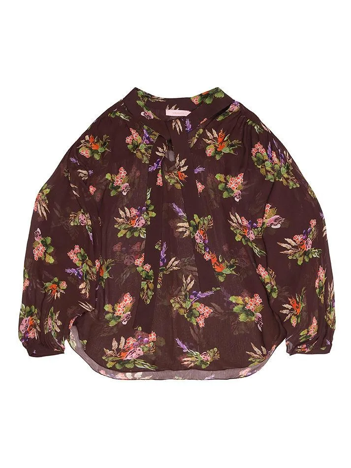 Greta Lame Flower Print Sheer Blouse