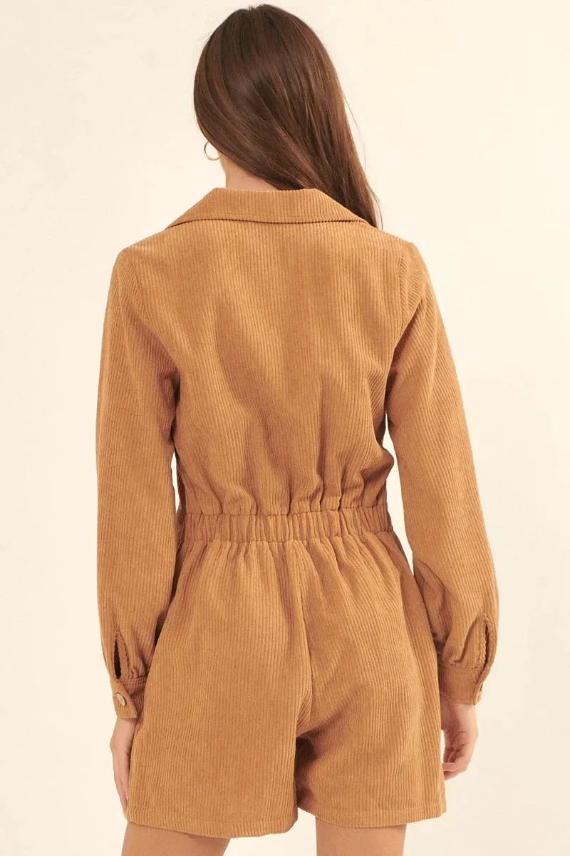 Half Button Up Woven Corduroy Romper