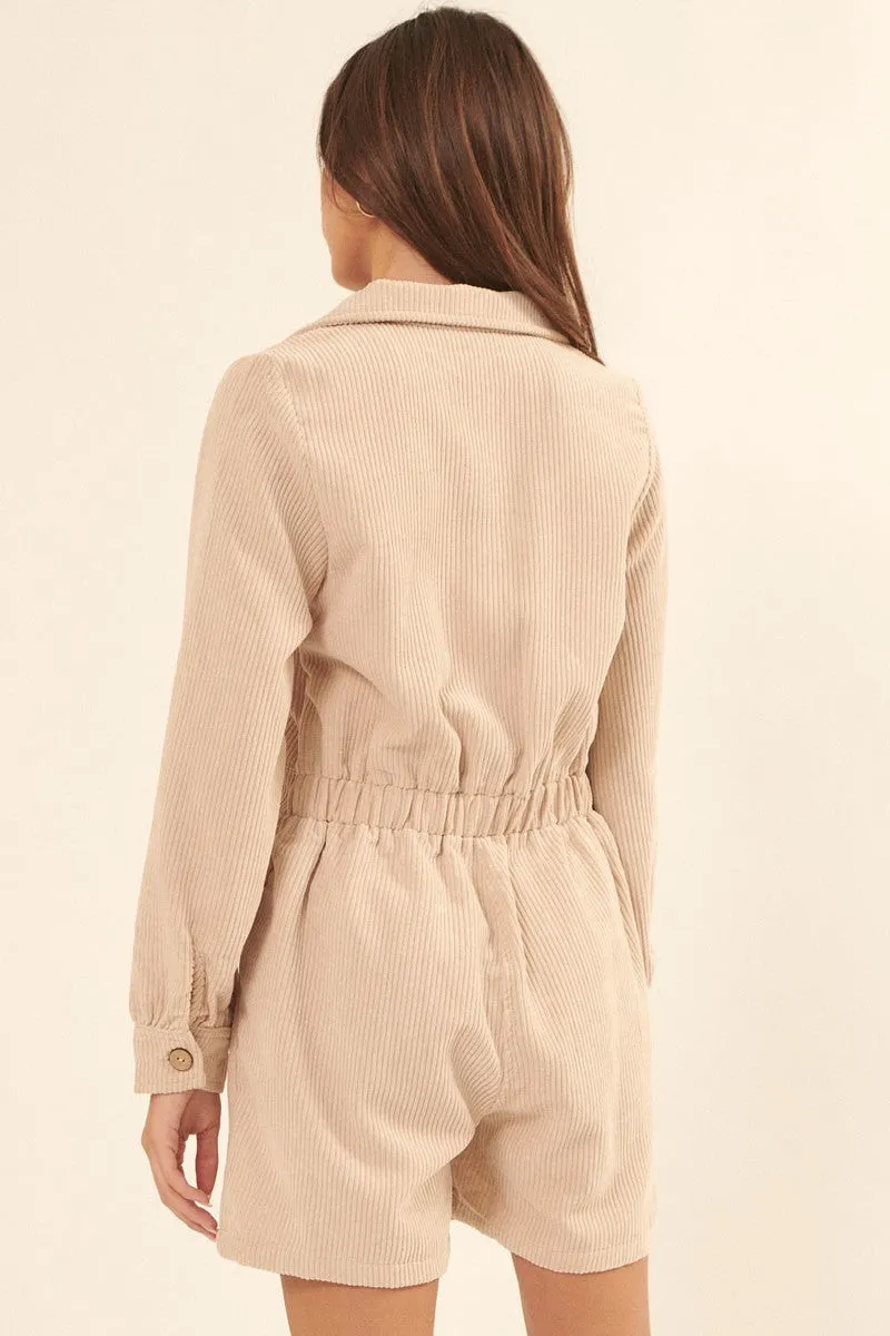 Half Button Up Woven Corduroy Romper