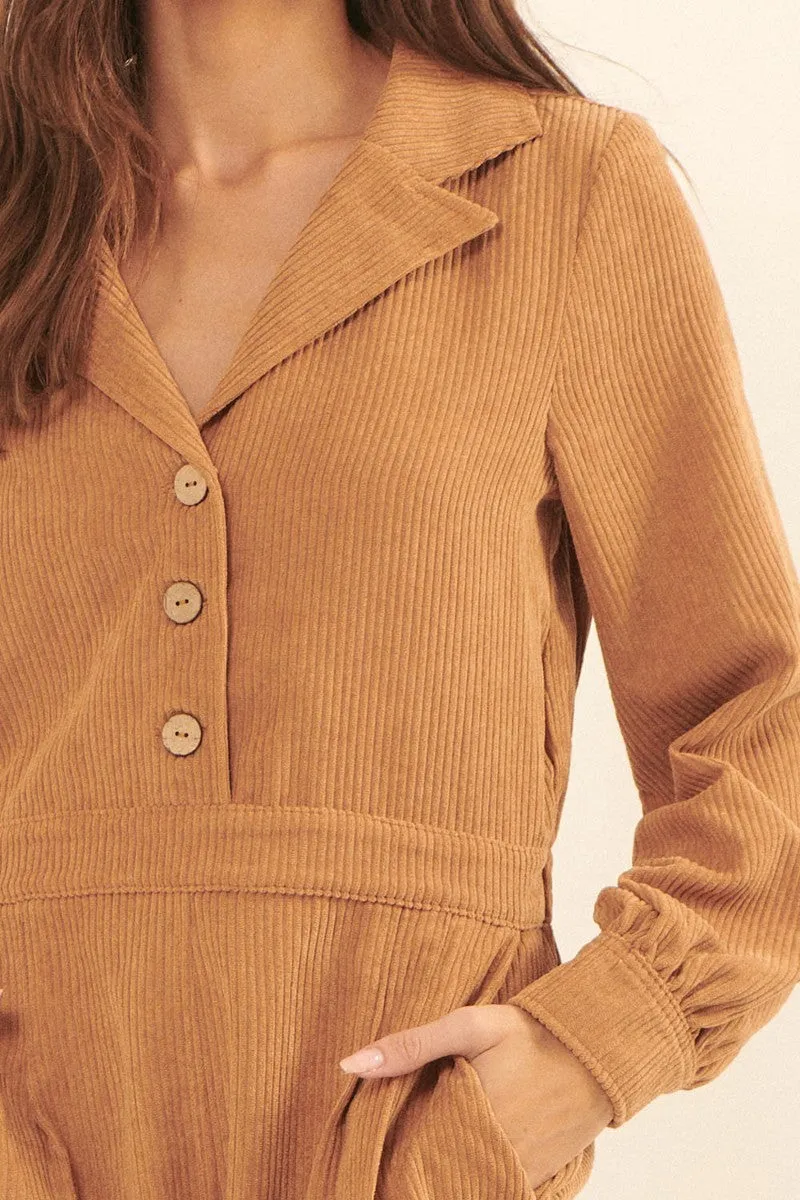 Half Button Up Woven Corduroy Romper