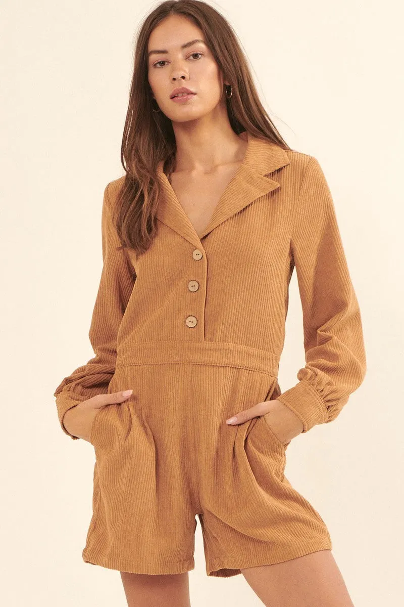 Half Button Up Woven Corduroy Romper