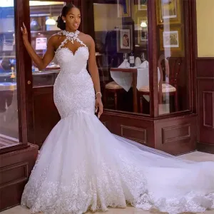 Halter Sheer Neck Vintage Mermaid Wedding Dresses