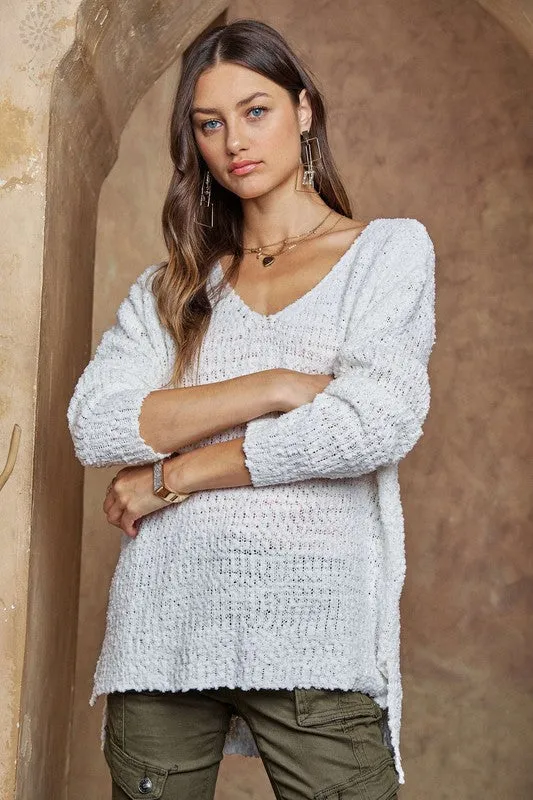 Hazel Blues® |  ADORA High-Low Side Slit V-Neck Sweater