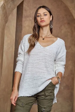 Hazel Blues® |  ADORA High-Low Side Slit V-Neck Sweater
