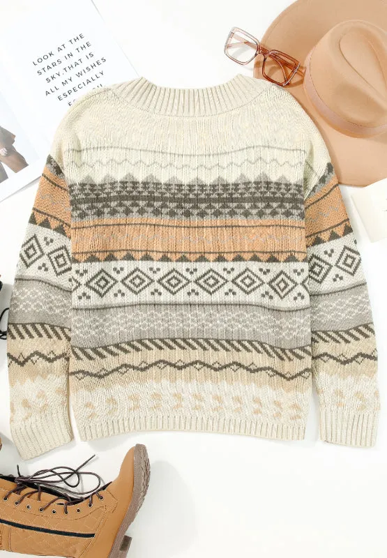 Hazel Blues® |  Geometric V-Neck Dropped Shoulder Sweater