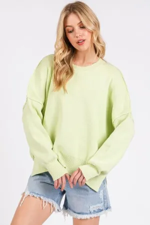Hazel Blues® |  Mittoshop Side Slit Round Neck Drop Shoulder Sweater