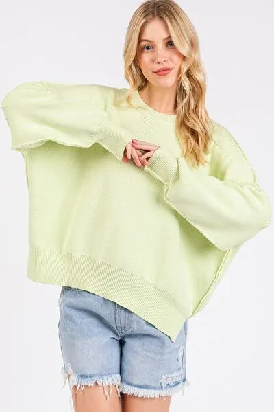 Hazel Blues® |  Mittoshop Side Slit Round Neck Drop Shoulder Sweater