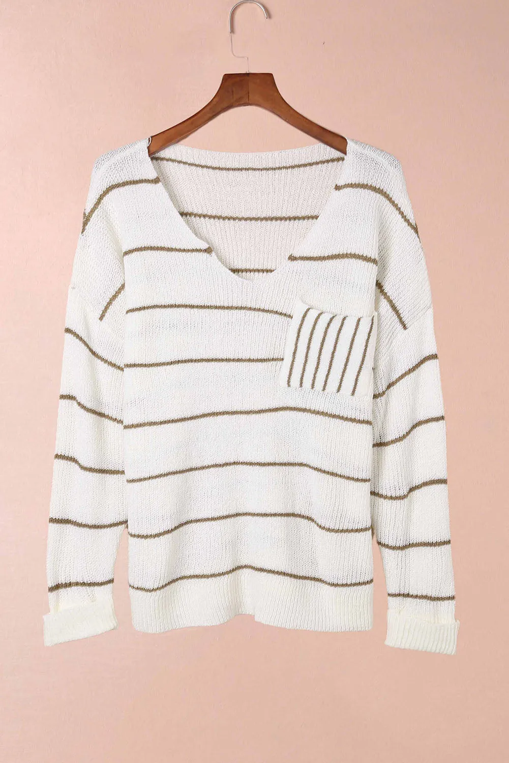Hazel Blues® |  Striped V-Neck Drop Shoulder Sweater