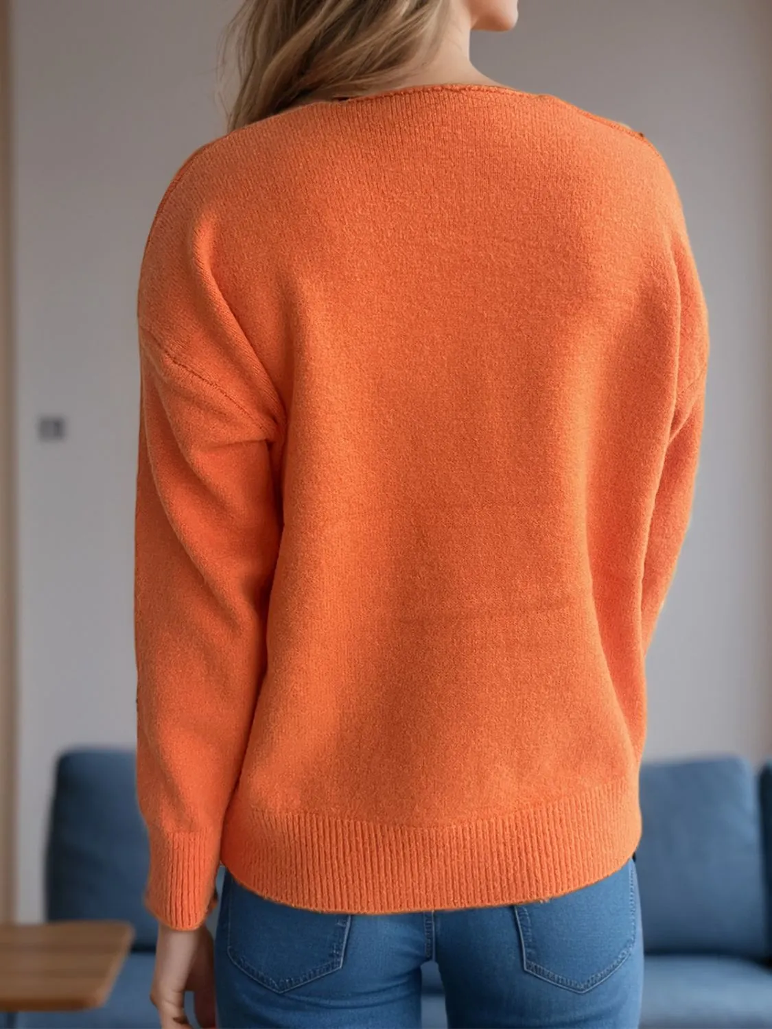 Hazel Blues® |  V-Neck Dropped Shoulder Long Sleeve Sweater