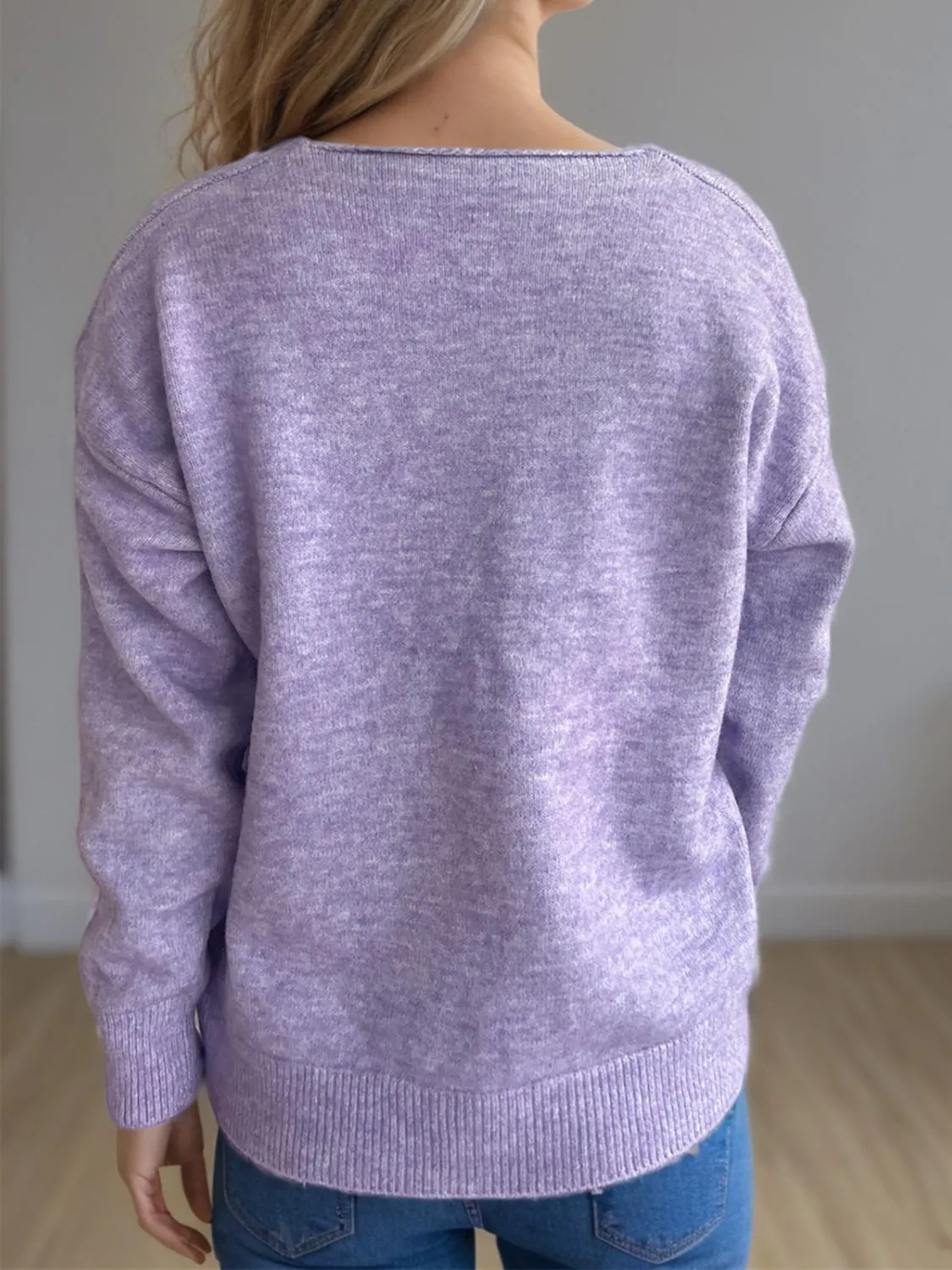 Hazel Blues® |  V-Neck Dropped Shoulder Long Sleeve Sweater