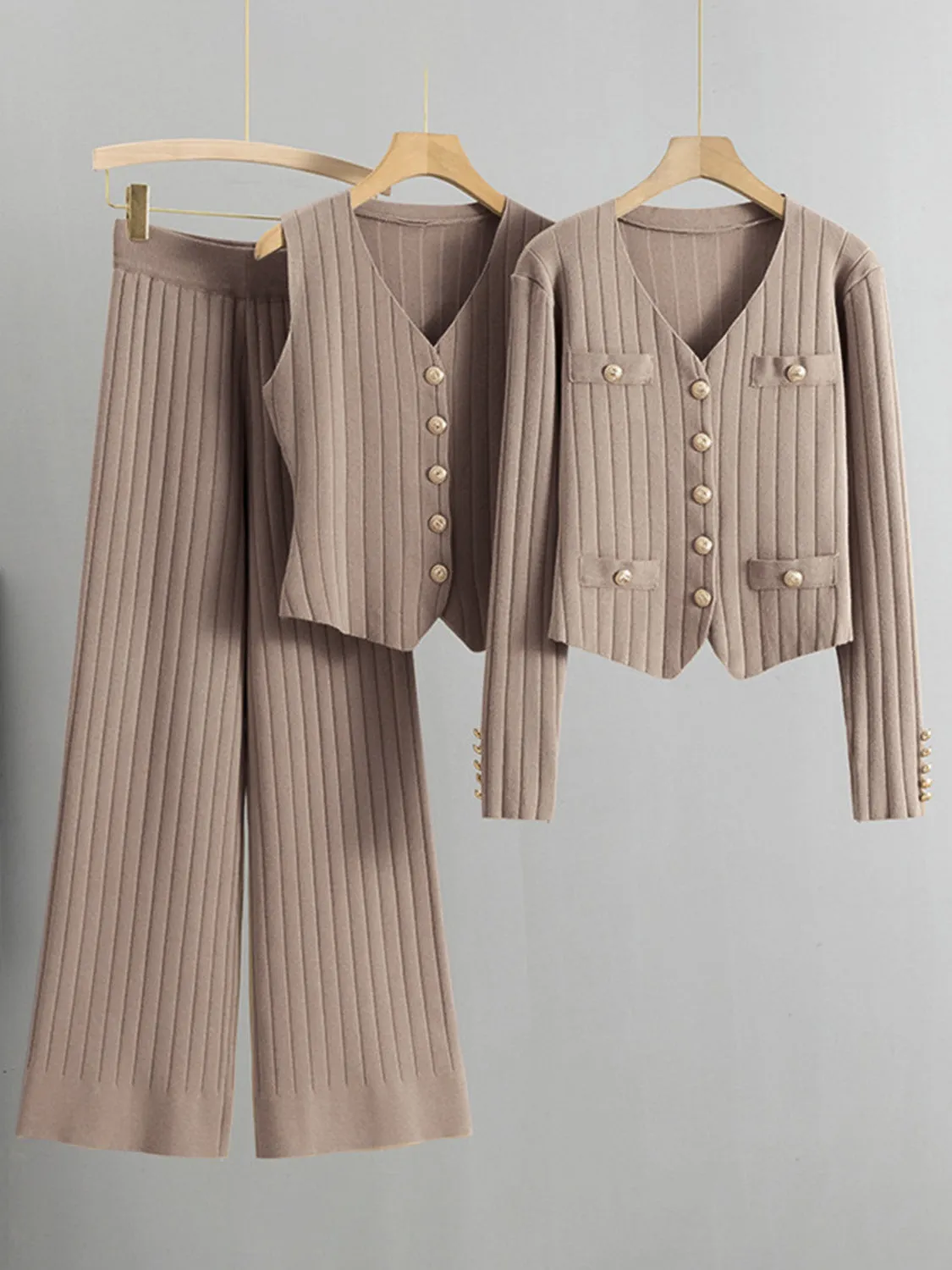 Hazel Blues® |  V-Neck Tank, Cardigan and Pants Three-Piece Sweater Set