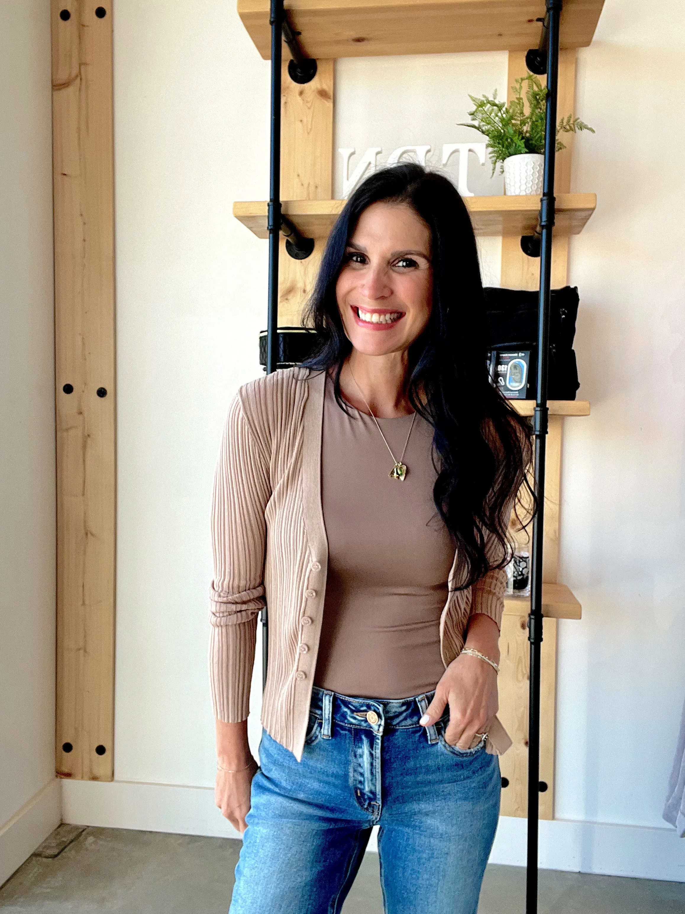High Neck Bodysuit in Deep Taupe
