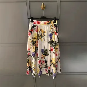 High Quality Floral Print Pleated Skirt