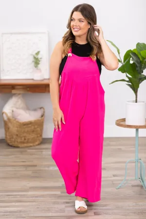 Hot Pink Wide Leg Overalls With Button Detail