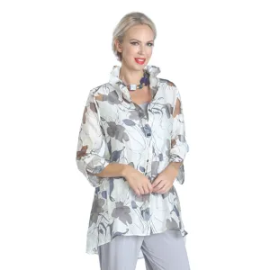 IC Collection Sheer Floral Hi-Low Blouse in Blue - 2277J