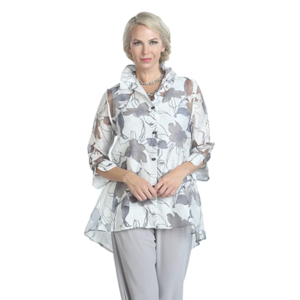 IC Collection Sheer Floral Hi-Low Blouse in Blue - 2277J