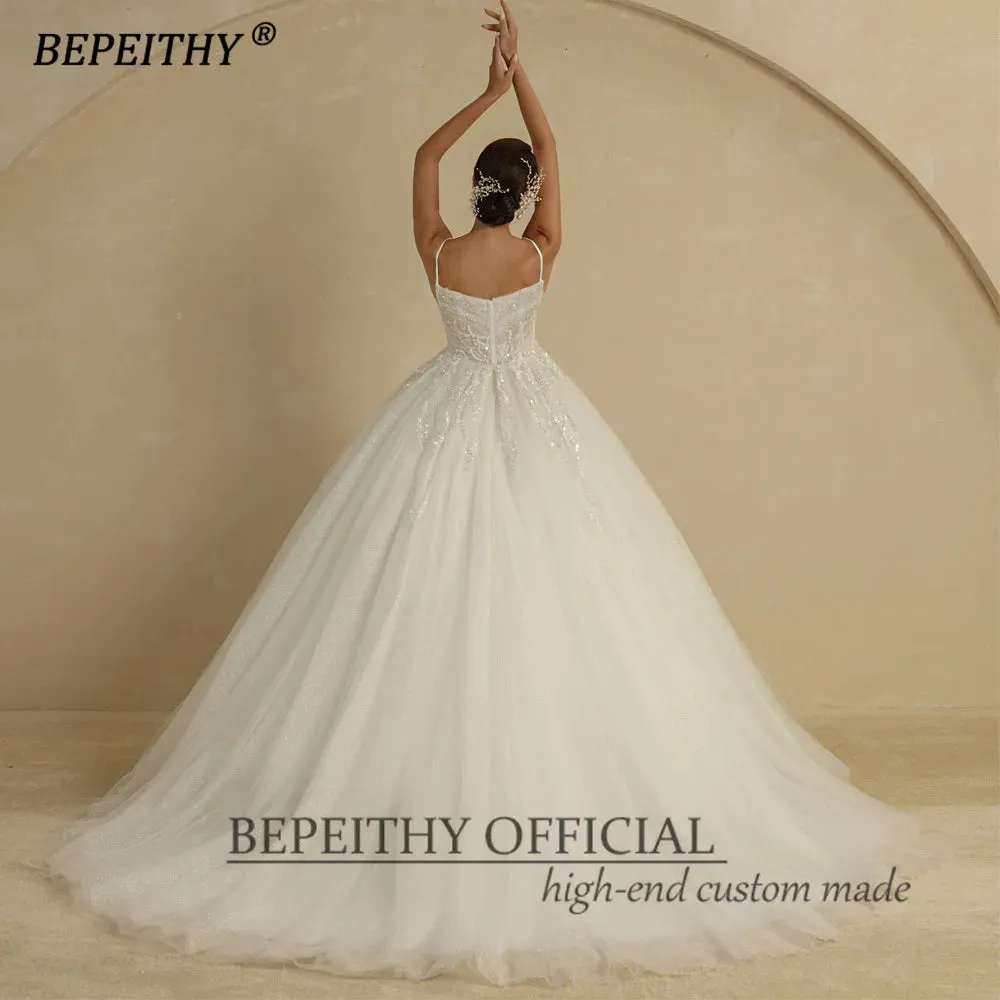Ivory Wedding Dresses For Women Spaghetti Straps V Neck Court Train