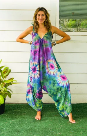 J106- Hand Dyed Wide Leg Boho Hippie Jumpsuits Rompers Pants with Pockets