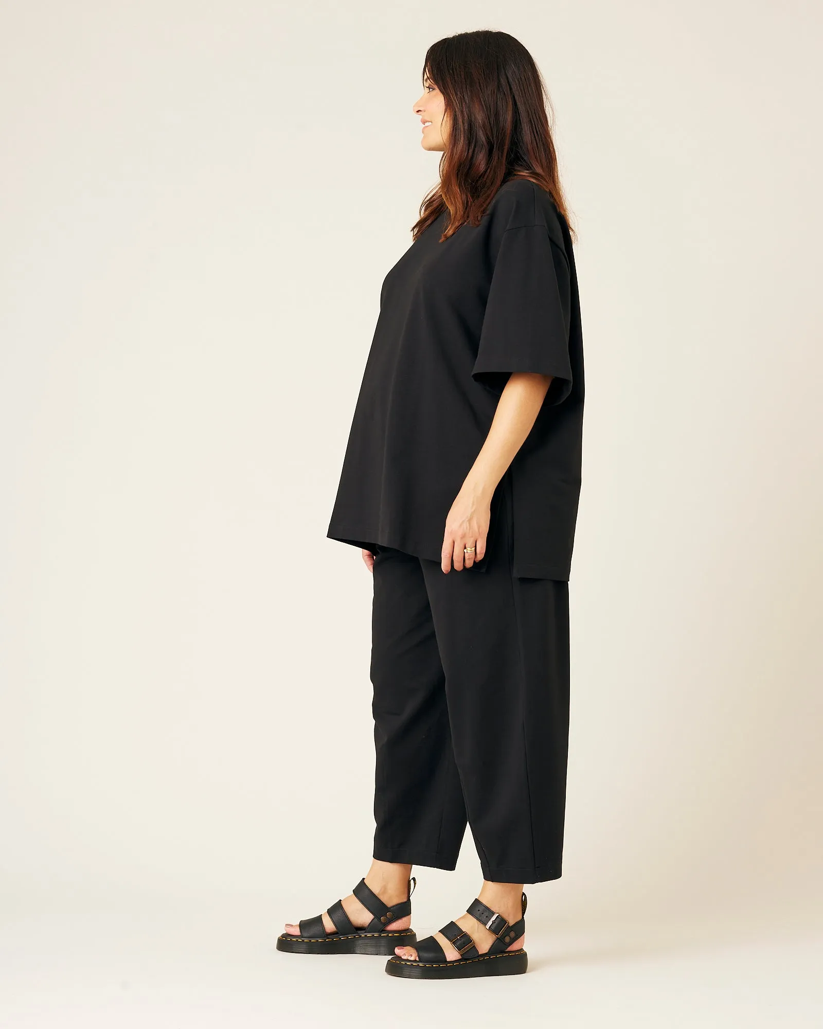 Jude Black Cotton Jersey Short Drop Sleeve Top
