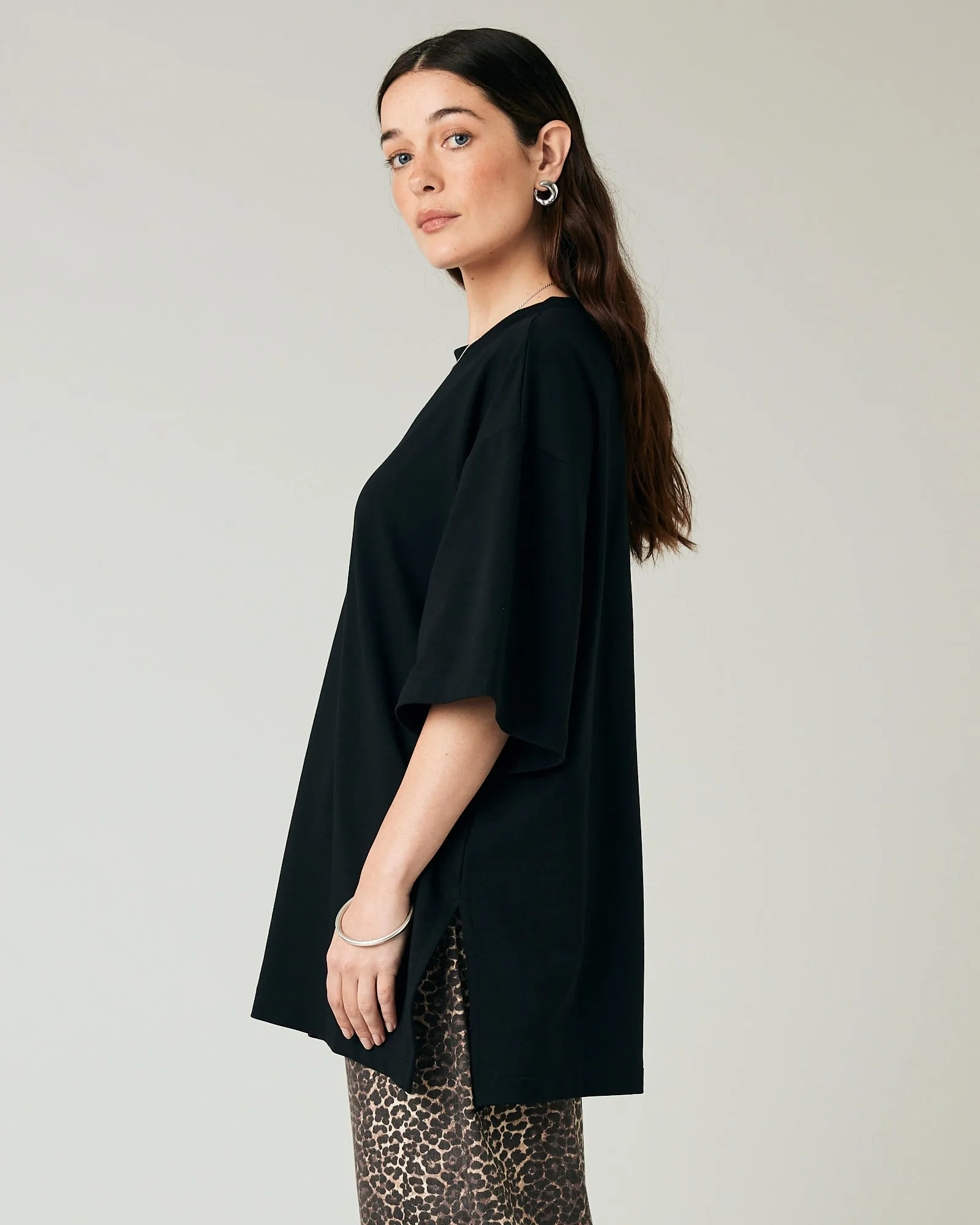 Jude Black Cotton Jersey Short Drop Sleeve Top