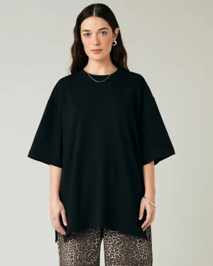 Jude Black Cotton Jersey Short Drop Sleeve Top
