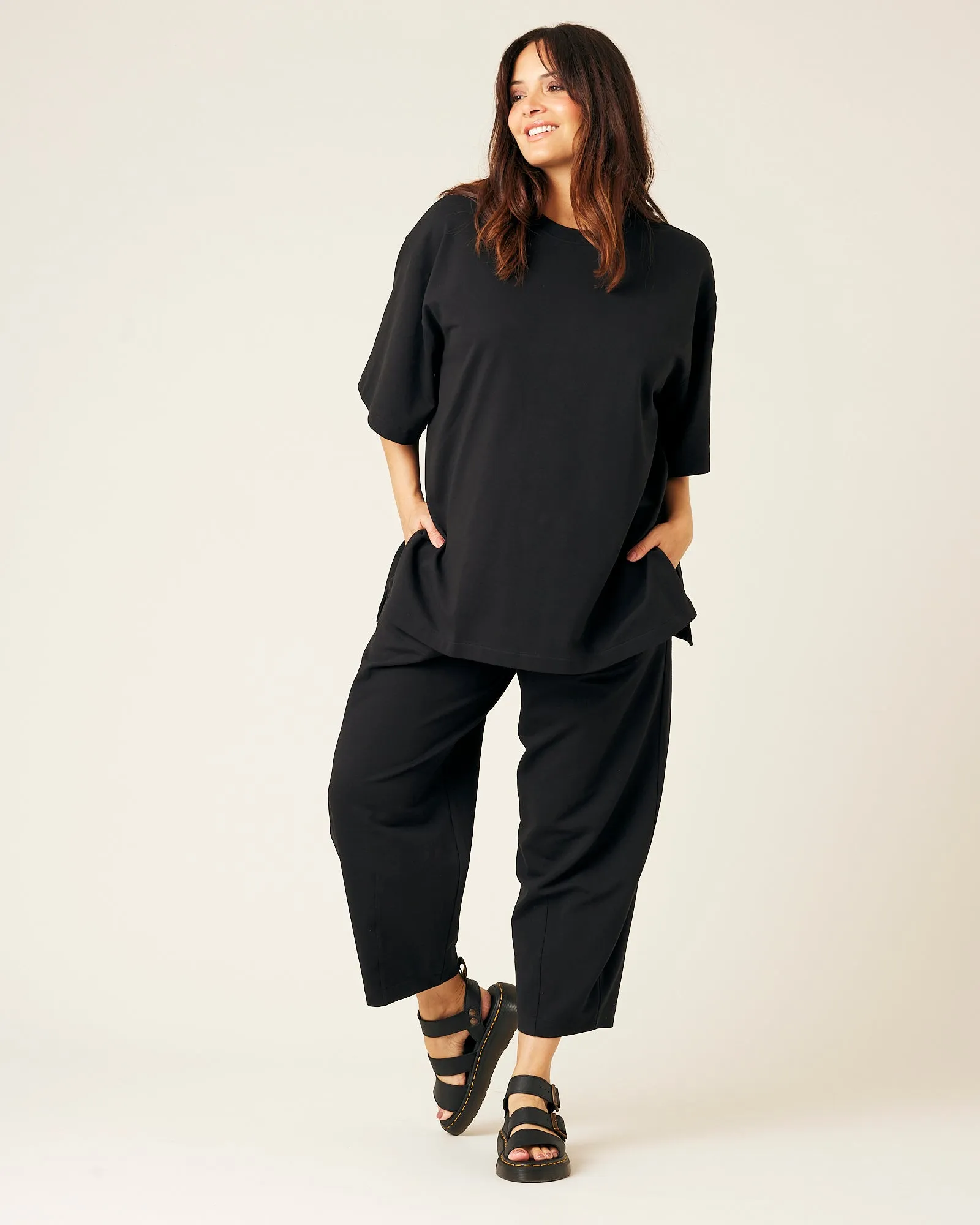 Jude Black Cotton Jersey Short Drop Sleeve Top