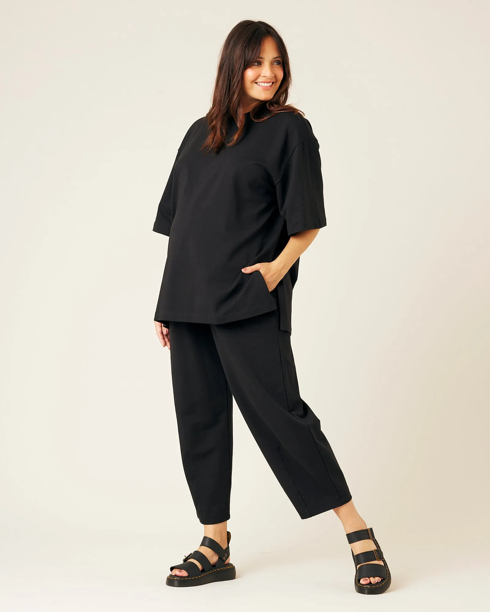 Jude Black Cotton Jersey Short Drop Sleeve Top