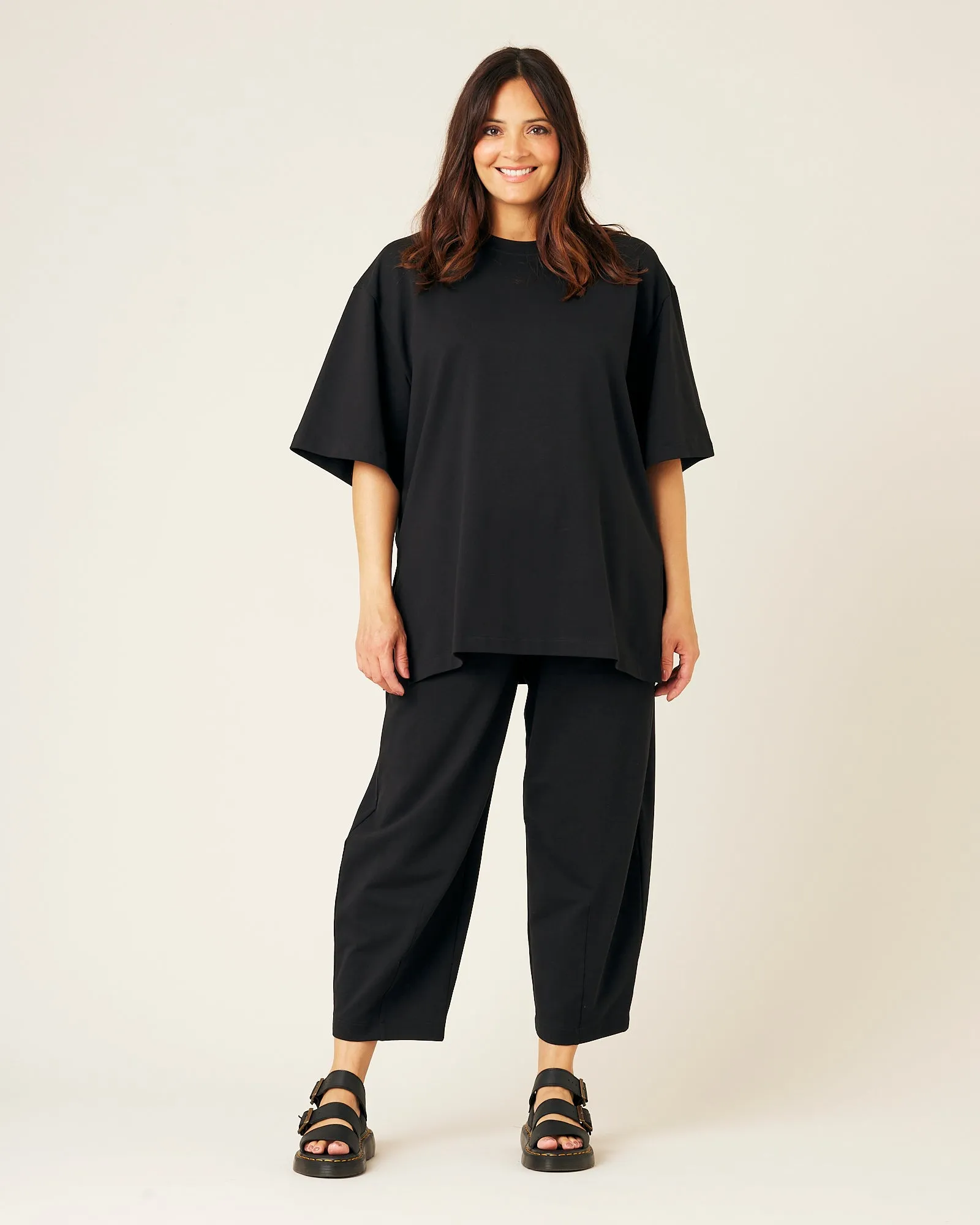 Jude Black Cotton Jersey Short Drop Sleeve Top