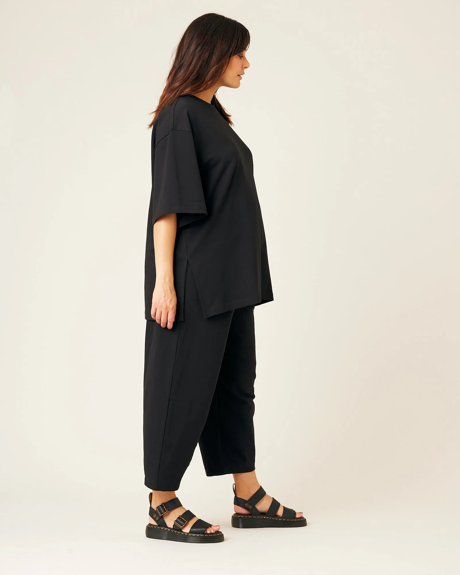 Jude Black Cotton Jersey Short Drop Sleeve Top