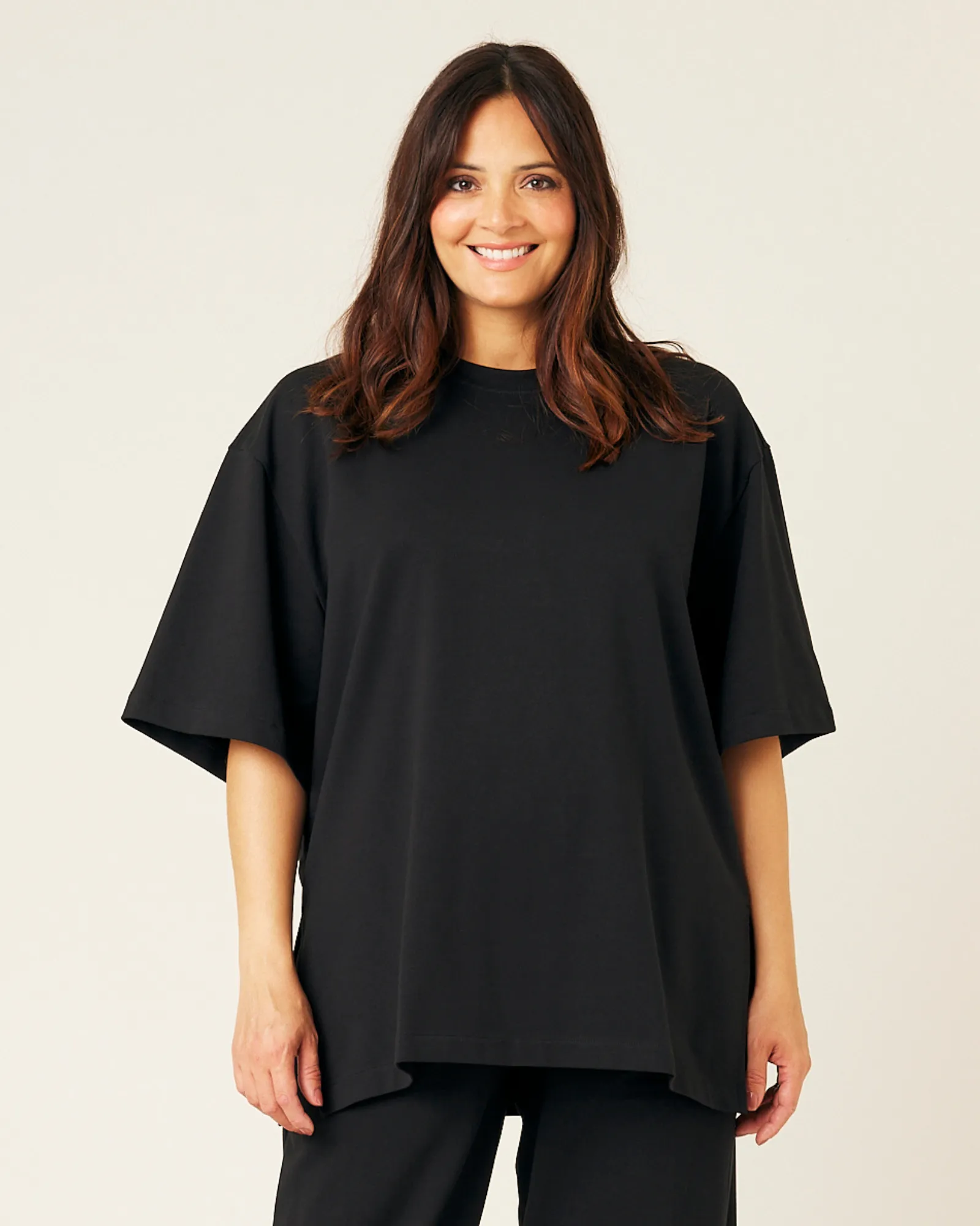 Jude Black Cotton Jersey Short Drop Sleeve Top