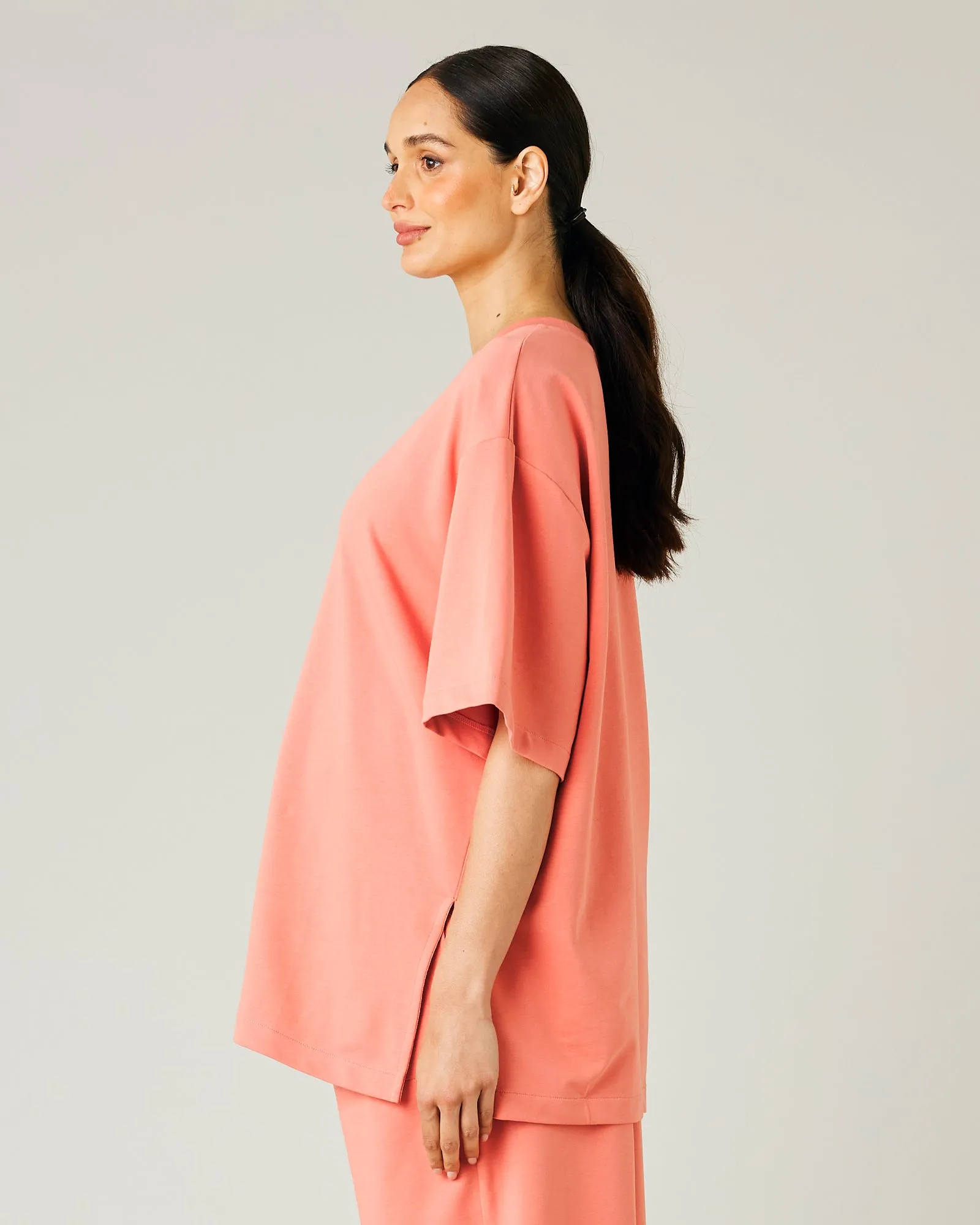 Jude Coral Cotton Jersey Short Drop Sleeve Top