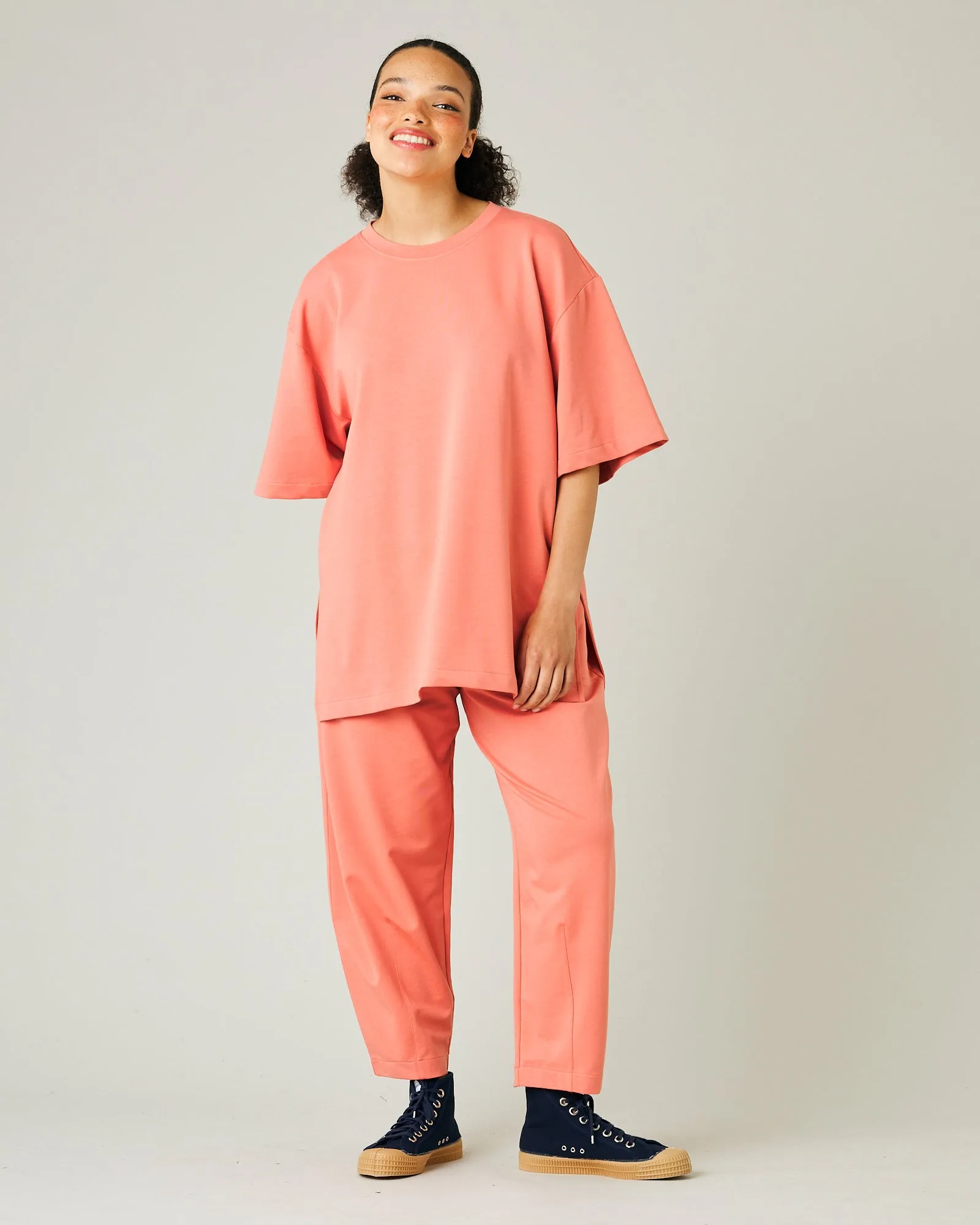 Jude Coral Cotton Jersey Short Drop Sleeve Top