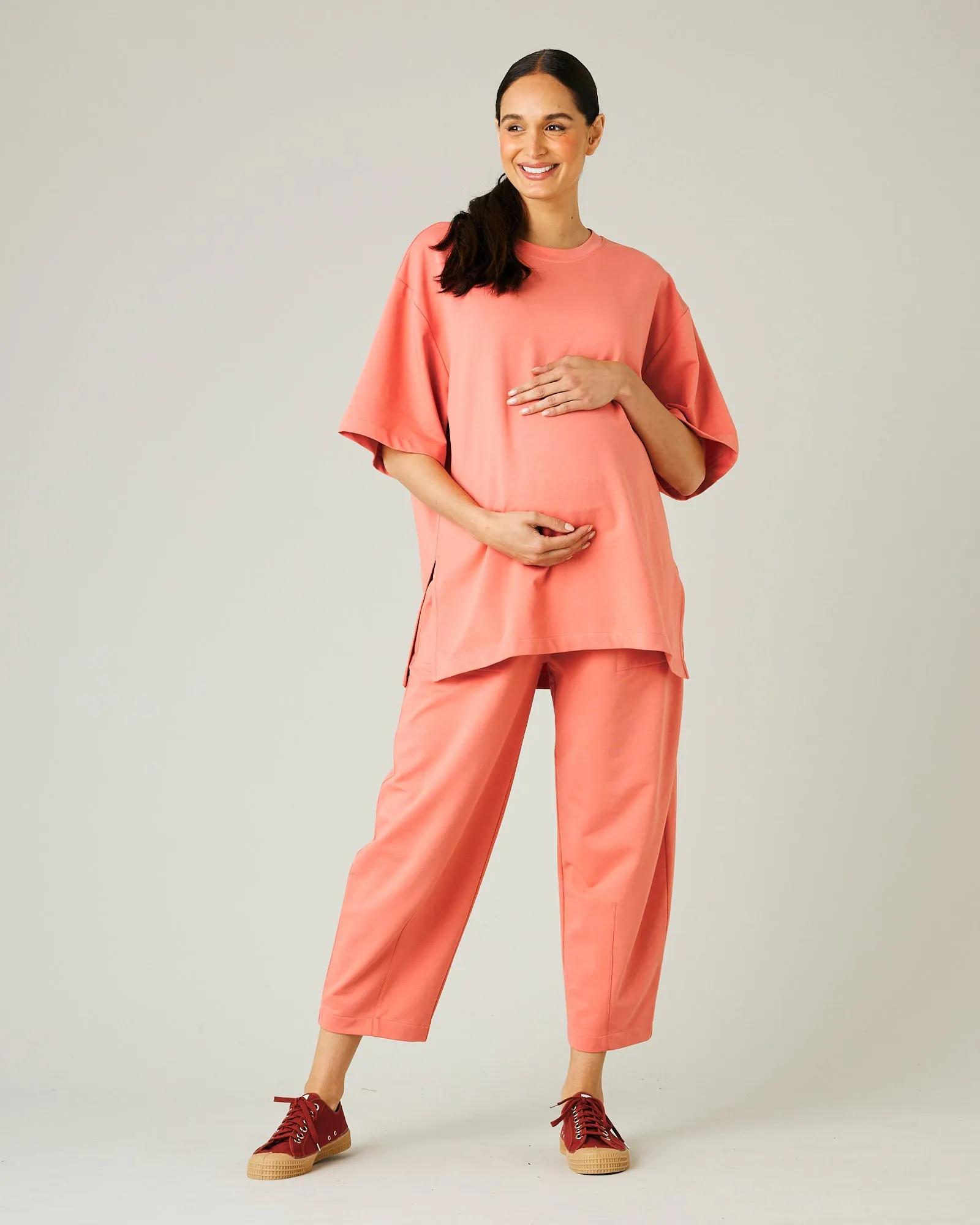 Jude Coral Cotton Jersey Short Drop Sleeve Top