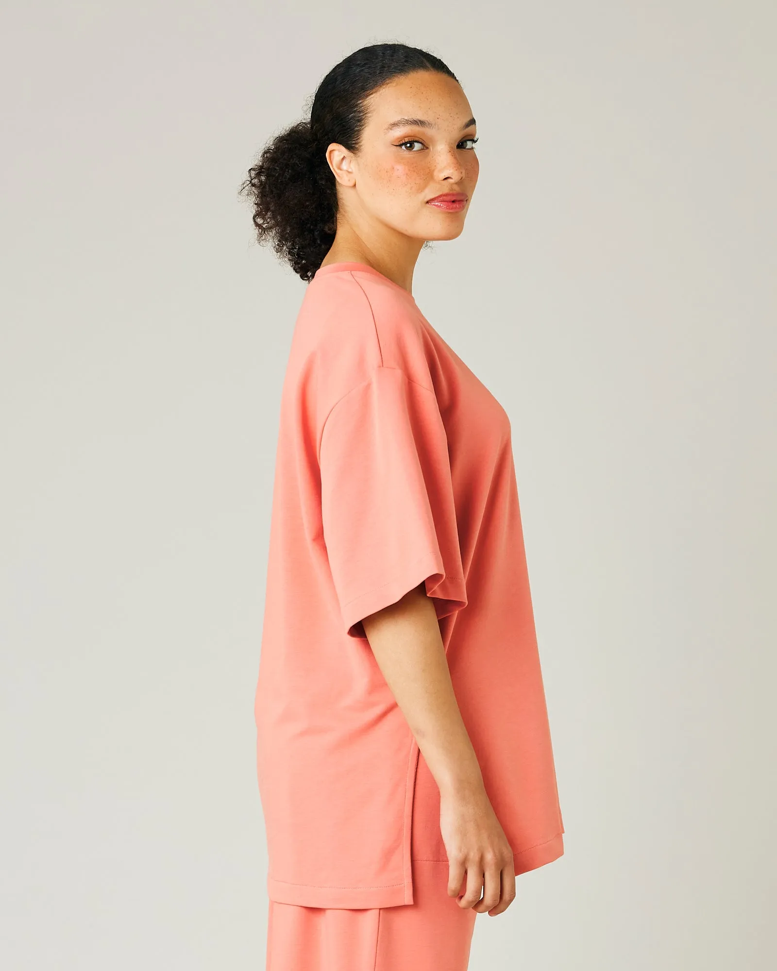 Jude Coral Cotton Jersey Short Drop Sleeve Top
