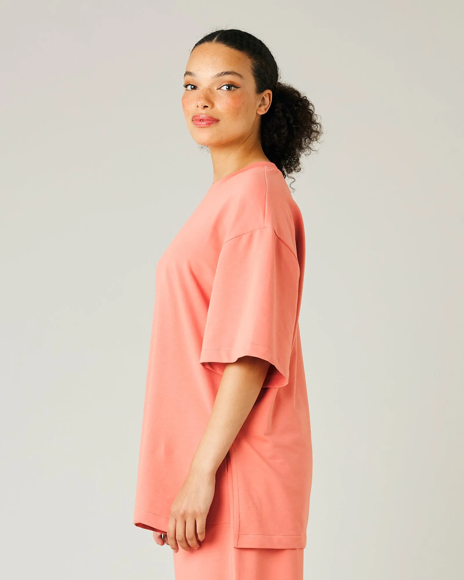 Jude Coral Cotton Jersey Short Drop Sleeve Top