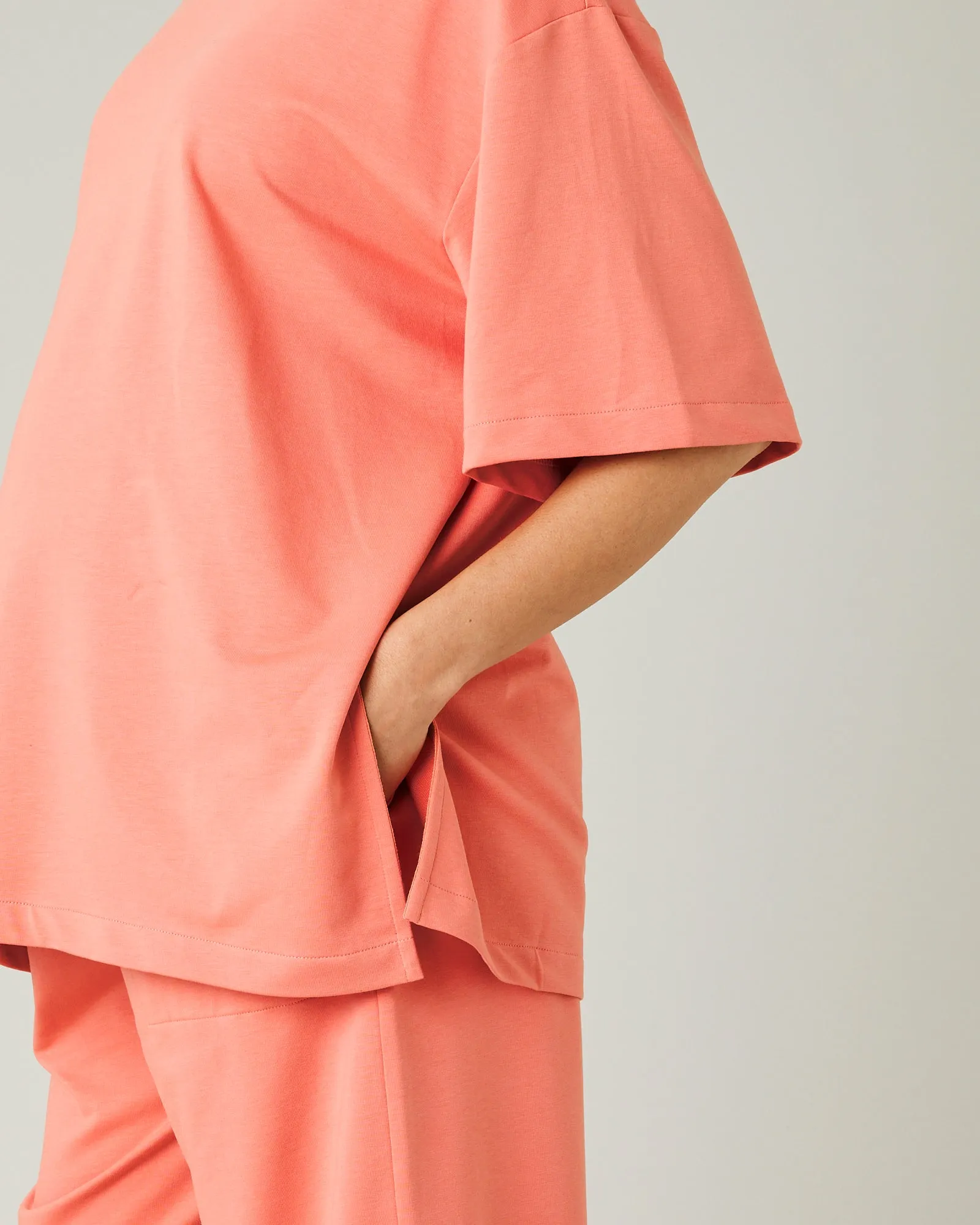 Jude Coral Cotton Jersey Short Drop Sleeve Top