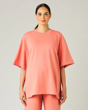 Jude Coral Cotton Jersey Short Drop Sleeve Top