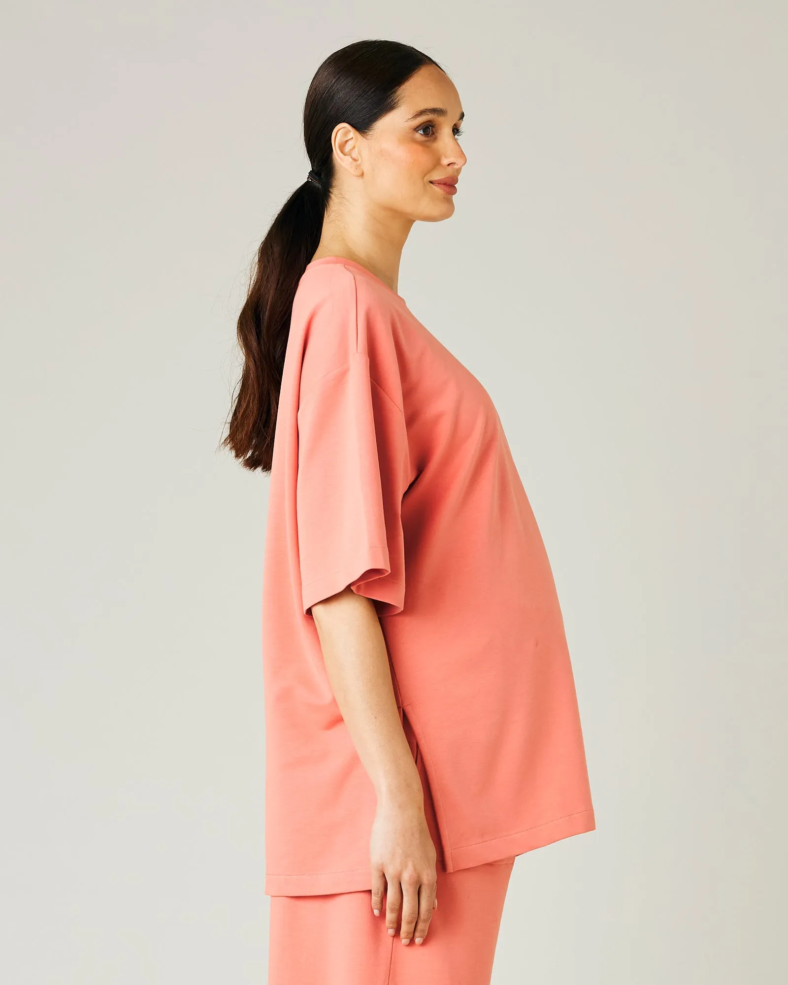 Jude Coral Cotton Jersey Short Drop Sleeve Top