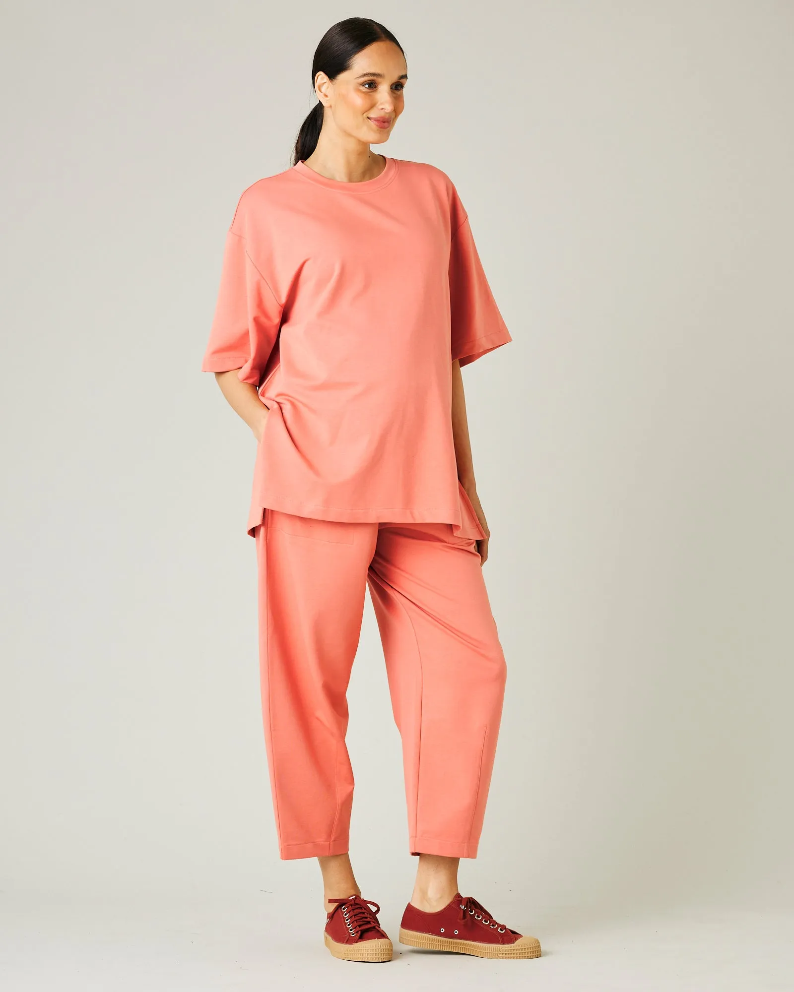 Jude Coral Cotton Jersey Short Drop Sleeve Top