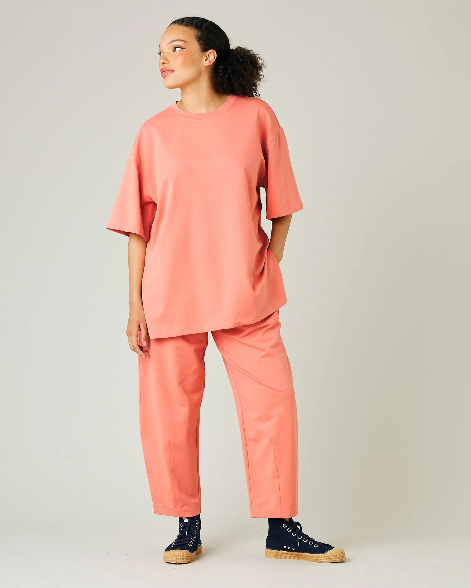 Jude Coral Cotton Jersey Short Drop Sleeve Top