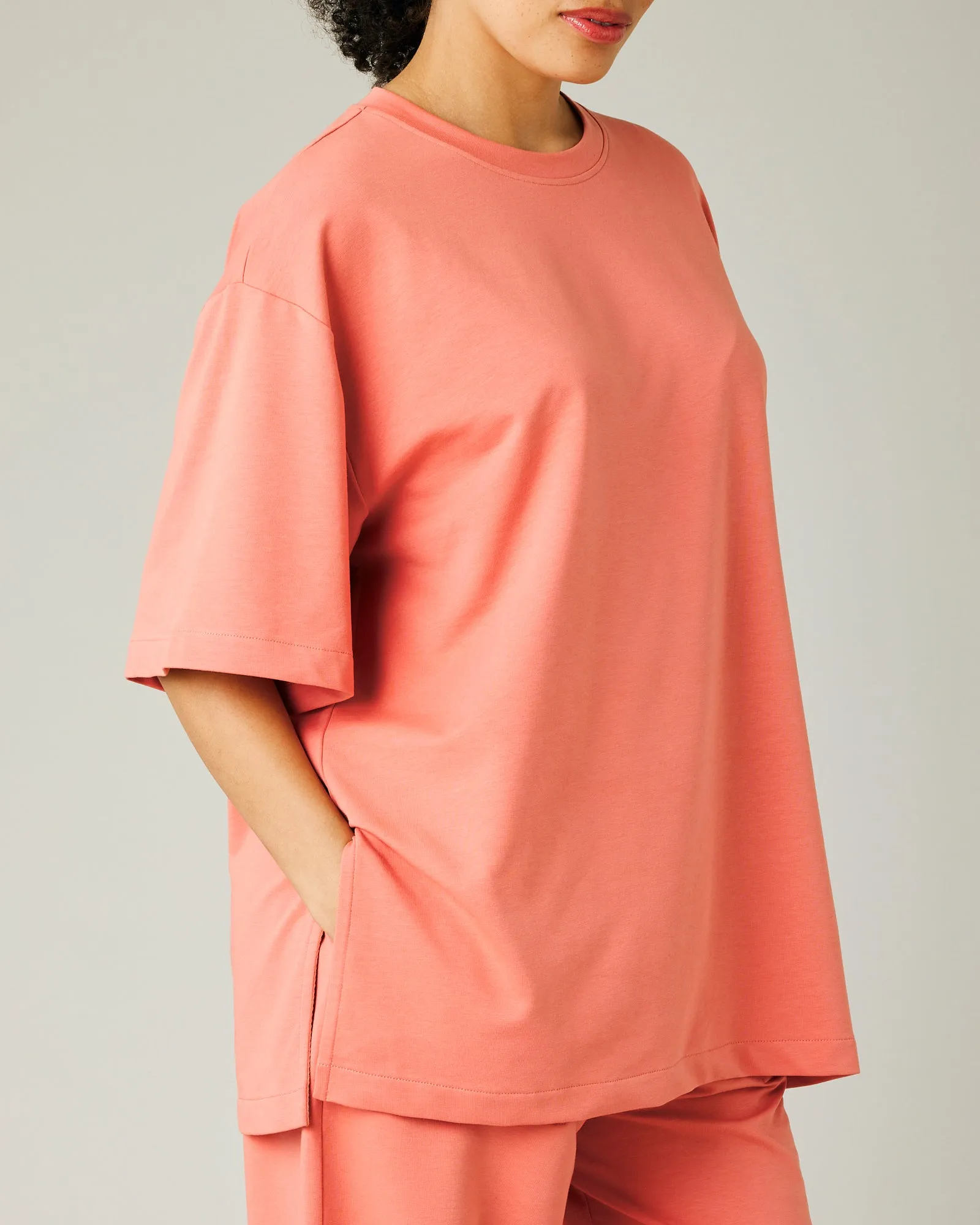 Jude Coral Cotton Jersey Short Drop Sleeve Top