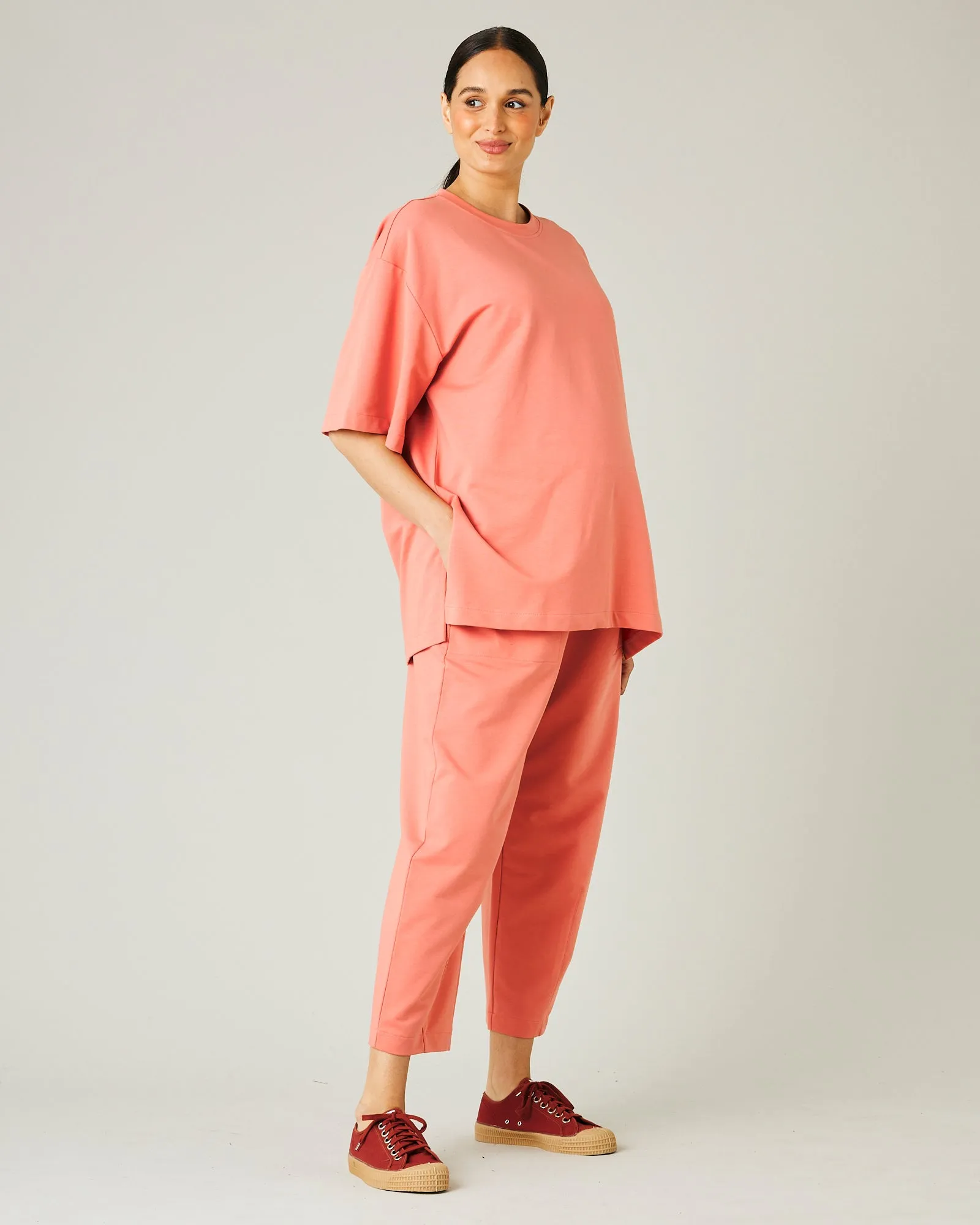 Jude Coral Cotton Jersey Short Drop Sleeve Top