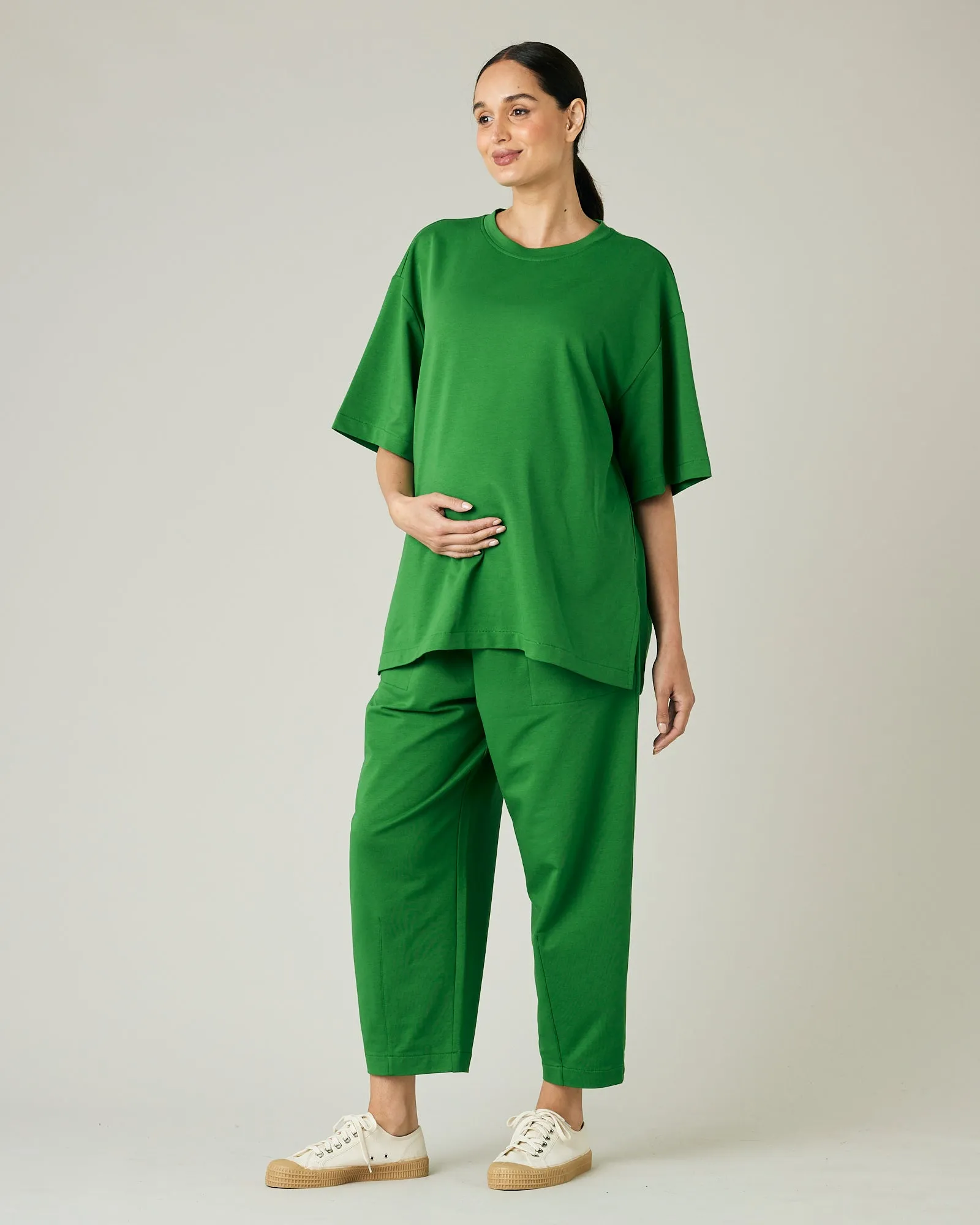 Jude Juniper Green Cotton Jersey Short Drop Sleeve Top