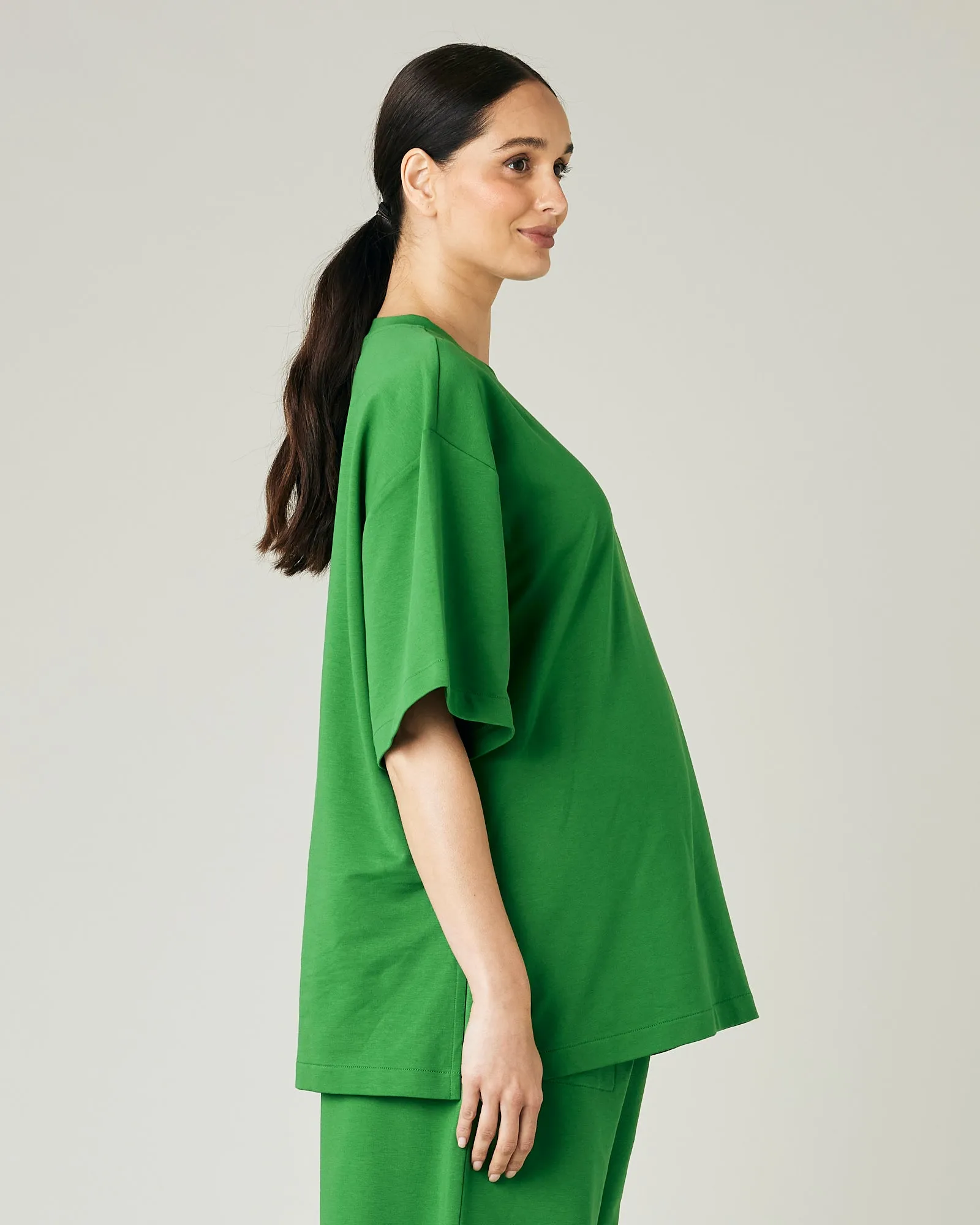 Jude Juniper Green Cotton Jersey Short Drop Sleeve Top