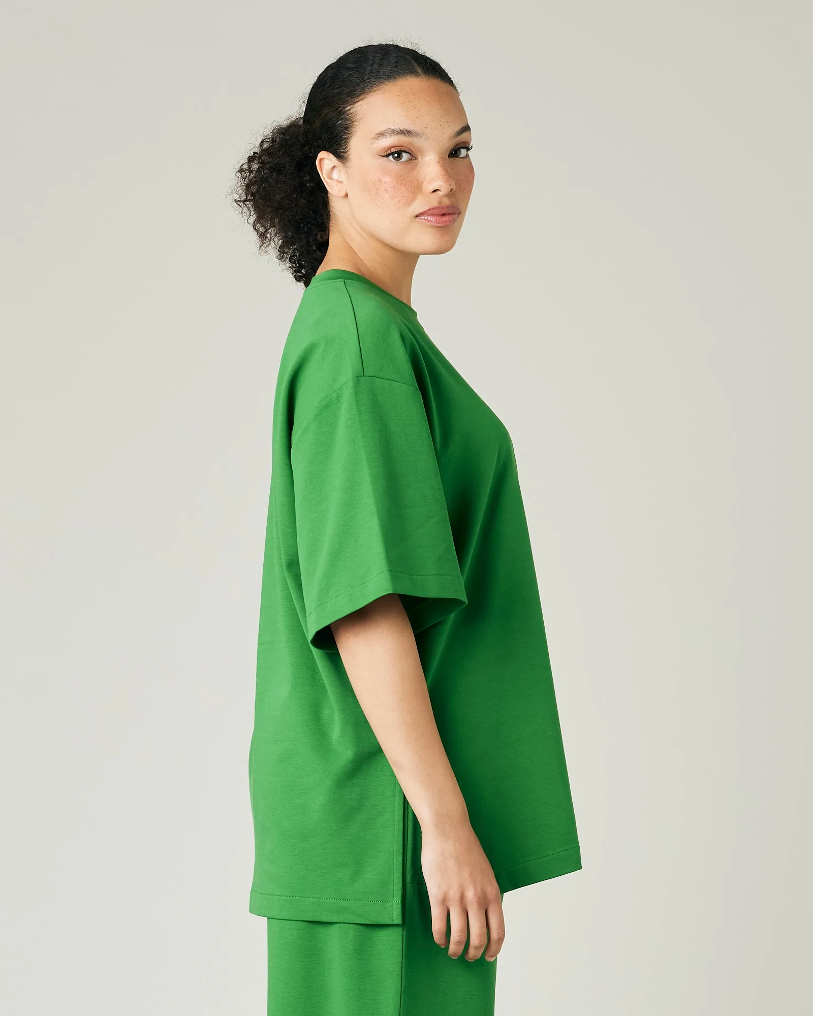 Jude Juniper Green Cotton Jersey Short Drop Sleeve Top