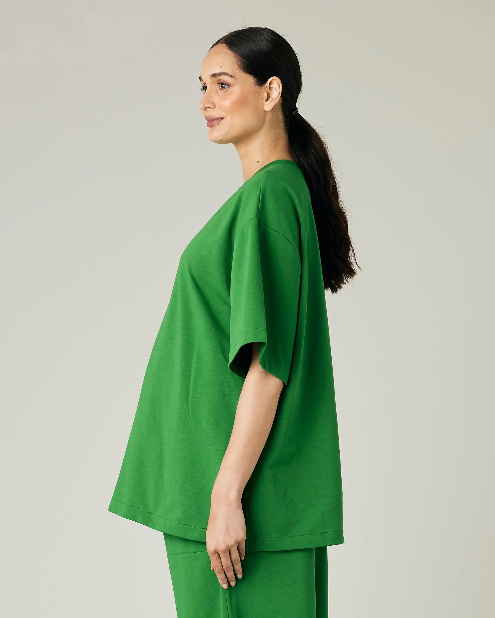 Jude Juniper Green Cotton Jersey Short Drop Sleeve Top