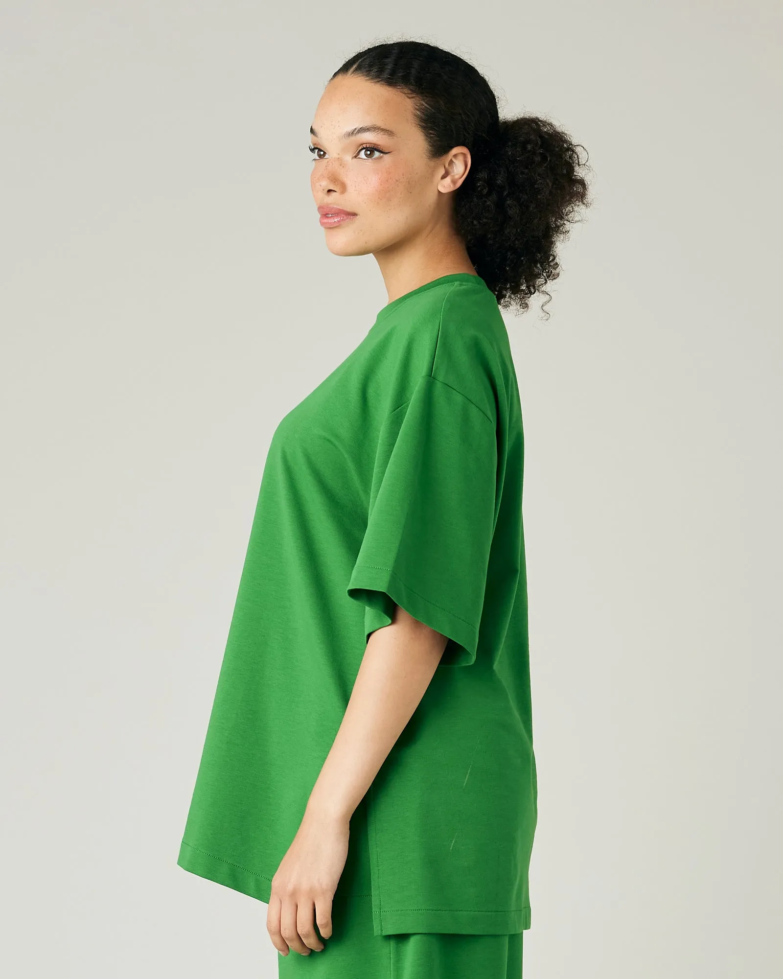 Jude Juniper Green Cotton Jersey Short Drop Sleeve Top