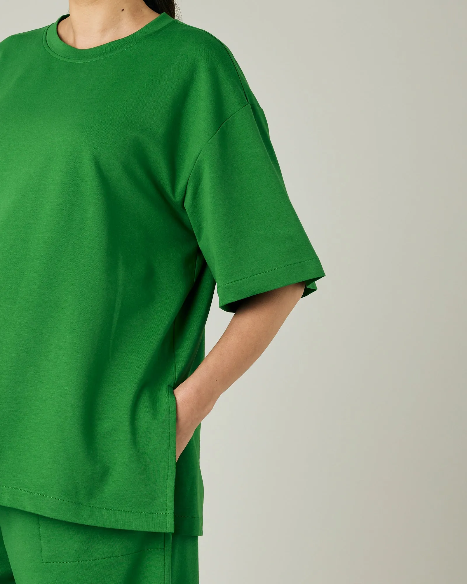 Jude Juniper Green Cotton Jersey Short Drop Sleeve Top